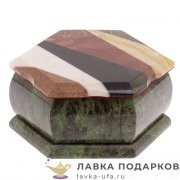 Камень / Шкатулка с зеркалом «Мозаика - 6 граней» 15 х 13 х 07 см. змеевик 5869 
