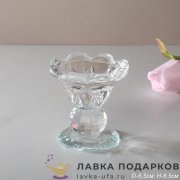 ИНТ / Подсвечник на ножке прозрачный фактурный 6.5 см стекло GT789 