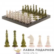 УК / Шахматы из камня «Торнамент» 40 х 40 см. мрамор + змеевик (в кейсе) 