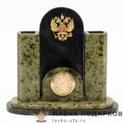 УК / Подставка - органайзер из камня с гербом РФ «Компактный» 20 х 17 х 08  змеевик светлый 116.664 