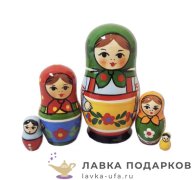 НП / Матрешка загорская «Фартук», 5 мест, 15 см, зеленый платок 