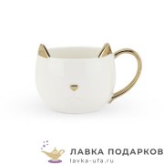 Кружка дизайнерская 450 мл. «Кошка» белый с позолотой 4055 