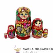НП / Матрешка Полхов-Майдан «Цветы -Подсолнухи» 5 кукол, 10см. красный 