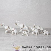 B-Ф / Набор статуэток «Слоны» 7 штук белый с позолотой фарфор B999 