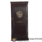 Макей / Футляр для очков «Герб РФ» кожа цв. коричневый ПРИНТ 023-16-40.3 