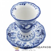 Гжель / Подставка для яйца  на блюдце 08 х 08 х 08 см, авт. Неплюев В.В. 