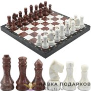 УК / Шахматы из камня «Торнамент» 36 х 36 см. мрамор  + лемезит (в кейсе)  