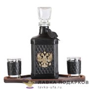 Макей / Штоф в футляре с литым гербом «Федерация» + 2 стопки (коричневый) 096_09_52 