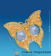 ЮН / Сувенир с кристаллами Swarovski «Бабочка» на магните 06х05 см (золото, белый кристалл) — AR-411 