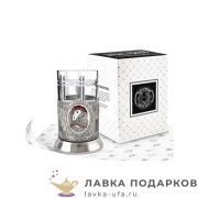 КМН / Подстаканник Кольчугино «Железнодорожнику» со стаканом (хрусталь), эмаль, никель, Советский 
