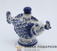 Гжель / Штоф «Рыбка» 500мл , 16 х 16 см авт. Царегородцев А.В. 