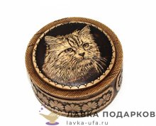 НП / Берестяная шкатулочка «Кот» 06 х 06 х 03 см. (авт. Глазунов) Б020032 