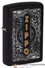 Zippo / Зажигалка бензиновая Zippo 49535 «Логотип орнамент» цв. черный матовый 