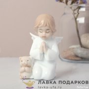 HP-Ф / Статуэтка «Ангелочек и котенок» малая 7см фарфор голубая пастель HP3137-A 