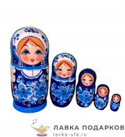 СР / Матрешка буклетная 5 кукол «Сударыня гжель» 18 см. голубая  