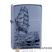 Zippo / Зажигалка 205 «Парусник и русалка» 56 х 36 х 12 мм. цвет хром матовый 