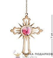 ЮН / Сувенир-подвеска с кристаллами Swarovski «Крест» 07х05 см (золото, красный кристалл) — AR-1227 
