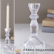 ИНТ / Подсвечник на ножке прозрачный фактурный 15 см стекло WS-150 