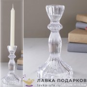 ИНТ / Подсвечник на ножке прозрачный фактурный 15 см стекло WS-150 