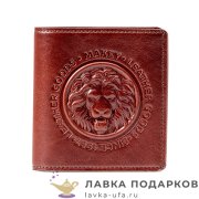 Макей / Портмоне из натур. кожи на кнопке «Король - лев» 10 х 11 см. цв. коньяк + черный 122_08_51 