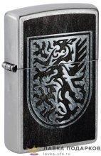 Zippo / Зажигалка бензиновая Zippo 48730 «Дракон на щите» цв. хром + черный 