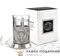 КМН / Подстаканник Кольчугино «Герб СССР» со стаканом (хрусталь), никель, Советский 