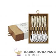 КМ / Ложка чайная «Пламя» 14 см. посеребренная с позолотой (6 шт) + коробка 