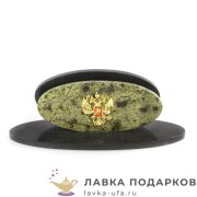 УК / Визитница настольная с гербом «Овал», змеевик светлый (21 х 08 х 08 см.) 4023 