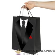 УП / Пакет подарочный «Галстук» 26х13х32см картон черный вертикальный средний 608244 