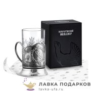 КМН / Подстаканник Кольчугино «Зимние виды спорта, Хоккей» со стаканом (хрусталь), никель 