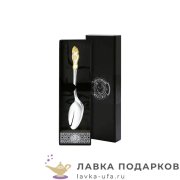 КМ / Ложка чайная с серебреннием и позолотой «Герб» 14 см. в футляре (1 шт)  