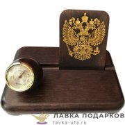 Бриг / Подставка для телефона с термометром «Герб РФ», дерево, цвет орех, 20х11 см (ПТ_4) 