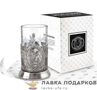 КМН / Подстаканник Кольчугино «Рыбак» со стаканом (хрусталь), никель, Советский 