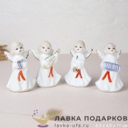 W-Ф / Статуэтка «Ангелочек-музыкант» стоящий цветной 11 см фарфор ассорти W2338 