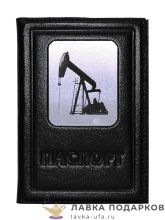 МК / Обложка для паспорта Макей, натуральная кожа, металл «Нефть», черная (009-19-16.3) 