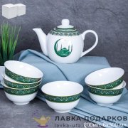 ПС / Чайный набор «Муслим» чайник 600 мл и 6 пиал по 300 мл фарфор BS-ZSV02 