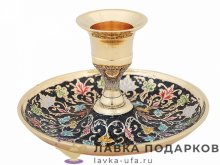Кашмир / Подсвечник на блюдце 10 х 10 х 07 см. эмаль «Цветы» черная Кт_3272_5_2 (1 : 2) 