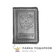 МК / Обложка для паспорта Макей, кожа с оплеткой, «Герб РФ — Паспорт», черная (009-07-02.1) 