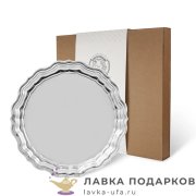 КМ / Поднос круглый с фигурным вырезом края без рисунка 37 х 37см, цвет никель + коробка 