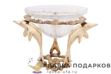 Винтаж / Ваза латунная со стеклом «3 дельфина» полиш 16 х17 х 17 см. В_2355 