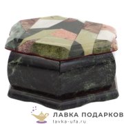 Шкатулка из камня «Ларец» 14 х 12 х 07 см. иллюстрация - малахит, змеевик (без упак) 