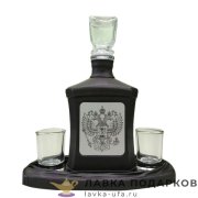 Макей / Штоф в футляре с накладкой стальной «Герб РФ» + 2 стопки (коричневый) 096_09_06 