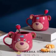 ПС / Кружка чайная с ложкой «Медвежонок» 350мл керамика красный 8537 