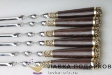 ПО / Шампура на деревянной ручке с литьем «Кленовый лист» (6 шт) в кож. чехле- уголок (К)  