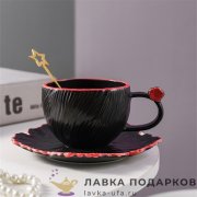ПС / Чайный набор из 3 предметов «Бабочка» 250мл керамика, цвет черный 8637 