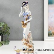 Керамика / Фигурка «Девушка с саксофоном и собакой» 08 х 08 х 30 см. кобальт 230.1354 