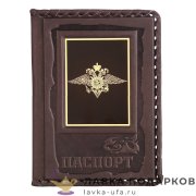 МК / Обложка для паспорта Макей, натуральная кожа, эмблема «Герб МВД», коричневая (070-19-61.17) 
