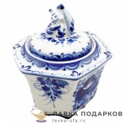 Гжель / Сахарница граненая 13 х 12 х 12 см. авт. Селиверстова Г.И. 