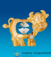 ЮН / Сувенир с кристаллами Swarovski «Бык» на магните 06х03 см (золото, белый кристалл) — AR-54 