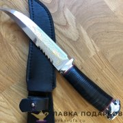 Златоуст / Нож охотничий «Катран», сталь 95 х 18, рукоять кожа + аллюминий, позолота 